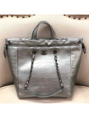 Chanel Metallic Crocodile Embossed Calfskin Large Shopping Bag AS0801 Silver 2019