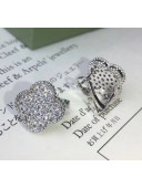 VanCleef&Arpels Crystal Clover Stud Earrings Silver