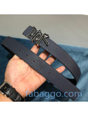 Dior DIOR AND SHAWN Leather Matte Belt 35mm with DIOR Logo Buckle Black/Blue 2020