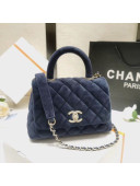 Chanel Quilted Velvet Mini Flap Bag with Top Handle AS2215 Navy Blue 2021