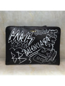 Balenciaga Graffiti Leather Classic Pouch Black/White 2019