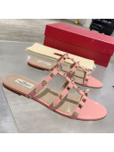 Valentino Rockstud Patent Leather Flat Slide Sandal Light Pink 2021