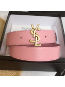 Saint Laurent Calfskin Belt 3cm with YSL Buckle Pink 2021