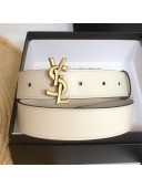 Saint Laurent Calfskin Belt 3cm with YSL Buckle White 2021