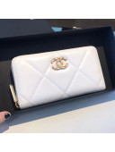 Chanel 19 Goatskin Long Zipped Wallet AP1063 White 2019