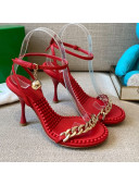 Bottega Veneta Dot Leather Chain Sandals 9cm Red 2021