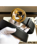 Gucci Calfskin Belt 38mm with Interlocking Shiny G Buckle Black/Gold 2020