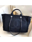 Chanel Denim Canvas Deauville Large Shopping Tote Bag Black 2018