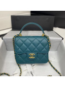 Chanel Quilted Lambskin Mini Flap Bag with Top Handle Turquoise 2021