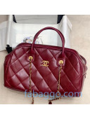 Chanel Quilted Wax Calfskin Travel Boston Top Handle Bag Burgundy 2020