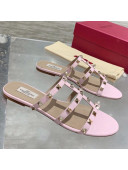 Valentino Rockstud Calfskin Flat Slide Sandal Light Pink 2021