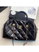 Chanel Quilted Wax Calfskin Travel Boston Top Handle Bag Black 2020