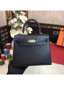 Hermes Original Ostrich Leather Kelly 25cm/28cm Black