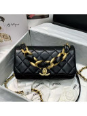 Chanel Quilted Shiny Lambskin Entwined Chain Flap Bag AS2388 Black 2021