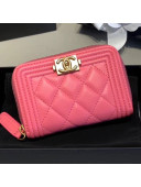 Chanel Quilted Smooth Lambskin Boy Zipped Coin Purse Pink