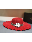 Chanel Straw Wave Wide Brim Hat Red C30 2021