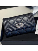 Chanel Quilted Smooth Lambskin Boy Flap Card Holder A80603 Black/Silver