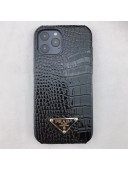 Prada Crocodile Embossed Leather iPhone Case Black 2021