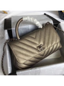 Chanel Chevron Metallic Grained Calfskin Coco Handle Mini Bag 2018