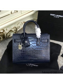 Saint Laurent Classic Nano Sac De Jour Bag in Embossed Crocodile Leather Blue 2021