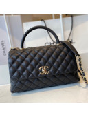 Chanel Quilted Grained Calfskin Large Flap Bag with Top Handle A92991 Black/Gold 2021