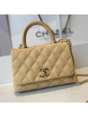 Chanel Quilted Grained Calfskin Mini Flap Bag with Top Handle AS2215 Apricot/Gold 2021