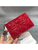 Dior Lady Cannage Patent Leather Card Holder Wallet Red 2019