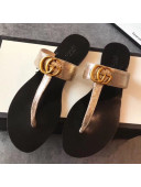 Gucci Leather Flat Thong Sandal with Double G 497444 Gold 2018