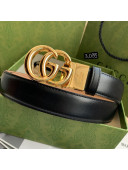 Gucci Calfskin Belt 30mm with GG Buckle Black/Gold 2021 