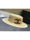 Chanel Straw Wide Brim Hat Beige C57 2021