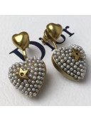 Dior Pearl Star Heart Shape Stud Earrings White/Gold 2019