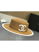 Chanel Straw Wide Brim Hat Khaki C59 2021