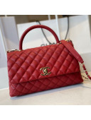 Chanel Quilted Grained Calfskin Large Flap Bag with Top Handle A92991 Red/Gold 2021