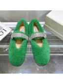 Jimmy Choo Shearling Ballerinas with Crystal Band Green 2021