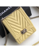 Chanel Long Chevron Smooth Lambskin Boy Flap Bag AS0130 Yellow 2019