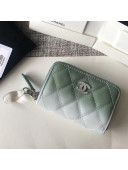 Chanel Patent Leather & Calfskin & Resin Logo and Drop Card Case Green/White 2018