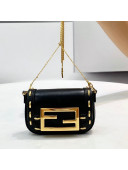 Fendi Nano Baguette Charm in Metal Stitching Leather Black 2021