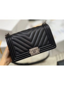 Chanel Chevron Baby Calfskin Medium Boy Flap Bag with Vintage Silver Hardware Black(Top Quality)