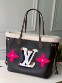 Louis Vuitton Neverfull MM Tote Bag in Monogram Shearling Wool M56960 Black 2021