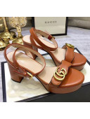 Gucci Leather Platform Sandal with Double G 573022 Brown 2020