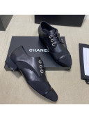 Chanel Vintage Lace-ups Brogue Shoes in Leather and Fabric Patchwork Black 2020