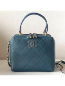 Chanel Quilted Calfskin Leather Top Handle Bag Blue 2019