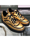 Chanel Metallic Lambskin Low-Top Sneakers G35063 Gold/Black 2019