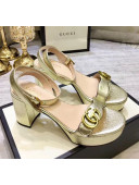 Gucci Leather Platform Sandal with Double G 573022 Light Gold 2020