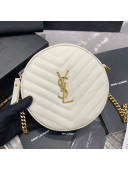 Saint Laurent Vinyle Round Camera Bag in Chevron Grained Leather 610436 White 2019