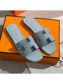 Hermes Oran Grained Leather H Slide Sandals Light Grey 2021