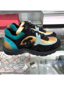 Chanel Fabric and Suede Sneakers G34360 Black/Turquoise/Gold 2019