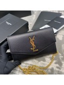 Saint Laurent Uptown Envelope Chain Wallet WOC in Grained Leather 607788 Black 2019