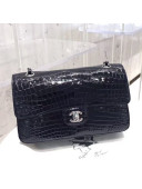 Chanel Alligator Skin Medium Classic Flap Bag Dark Blue/Silver