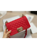 Chanel Quilted Origial Haas Big Caviar Leather Small Boy Flap Bag Red with Light Gold Hardware(Top Quality)